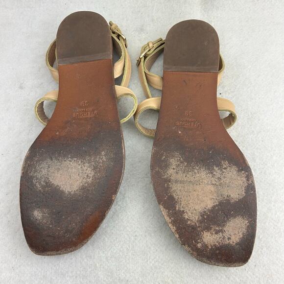 Uterque Women's Beige Leather Gladiator Sandal Toe-Loop Buckle Size 39 (US 8.5) - Picture 5 of 13